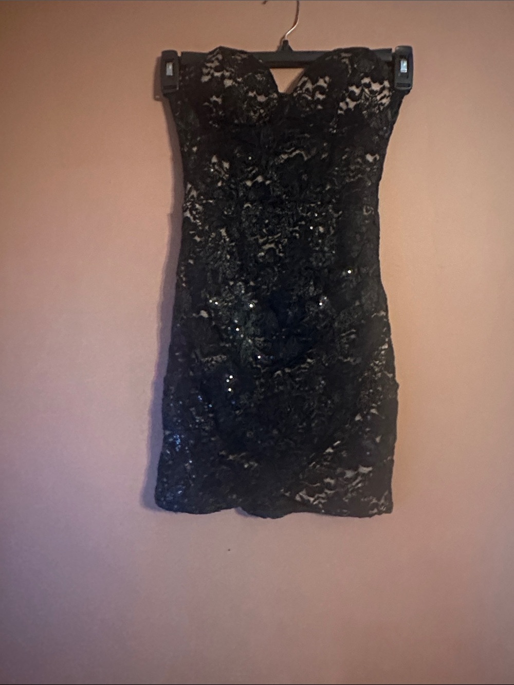 Emerald Sundae Black Strapless Lace Sequin Mini Dress
